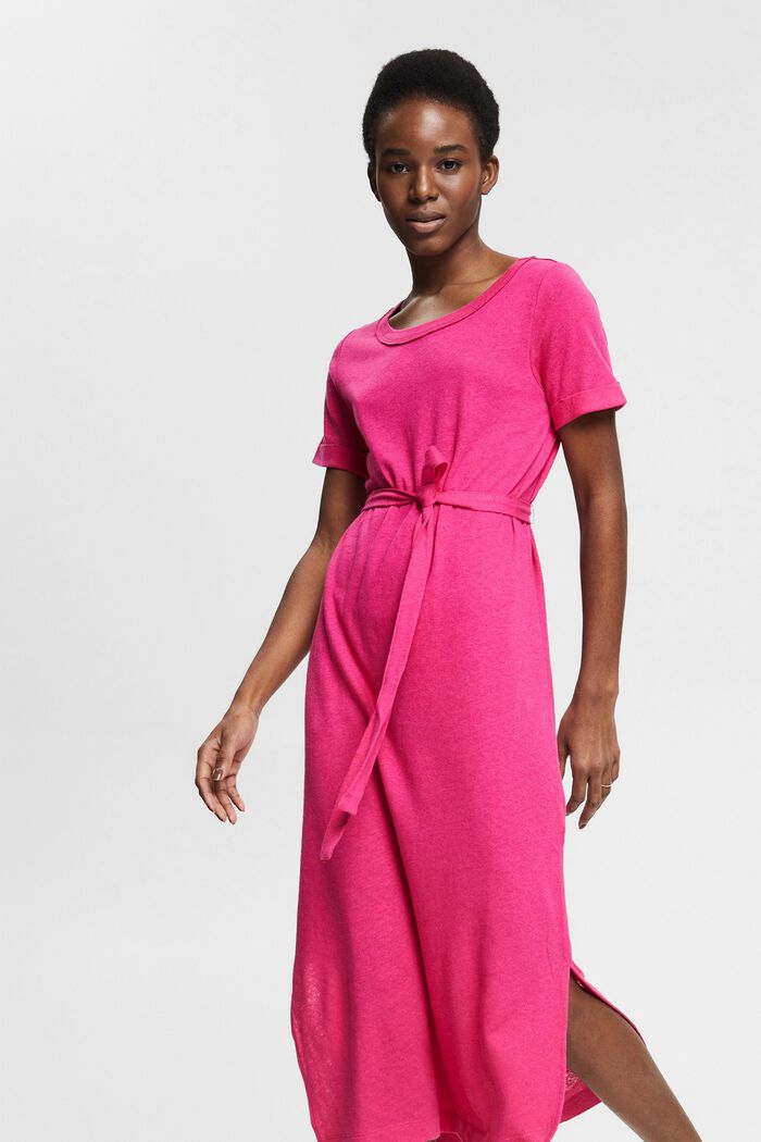 With linen: shirt dress in a midi length, PINK FUCHSIA, detail image number 0