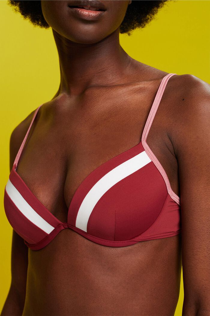 Tri-colour padded underwire bikini top, DARK RED, detail image number 1