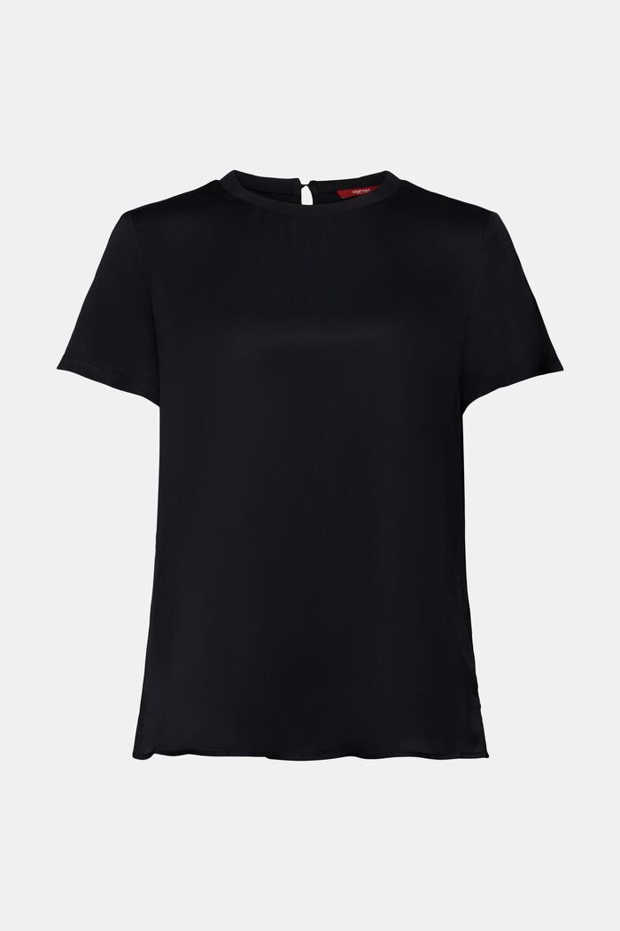 Short-sleeve satin blouse, BLACK, detail image number 7