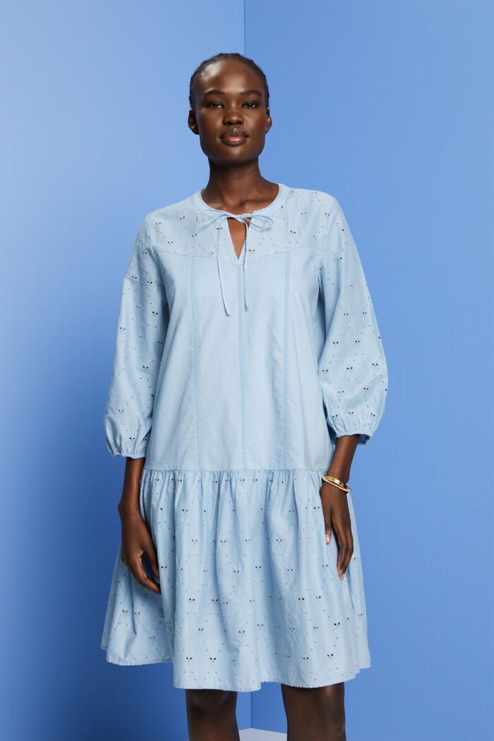 Embroidered dress, 100% cotton, LIGHT BLUE LAVENDER, detail image number 0