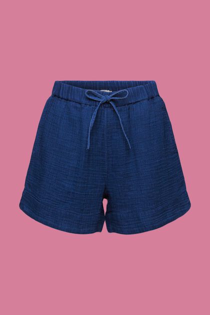 Crinkled pull-on shorts, 100% cotton