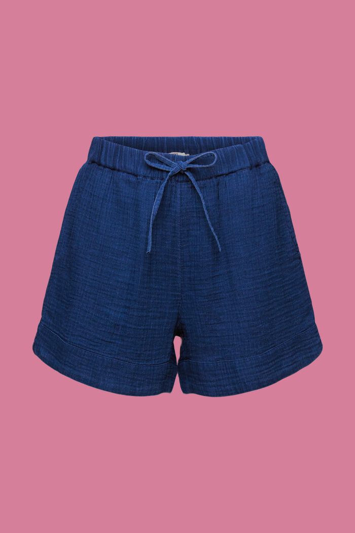 Crinkled pull-on shorts, 100% cotton, NAVY, detail image number 7