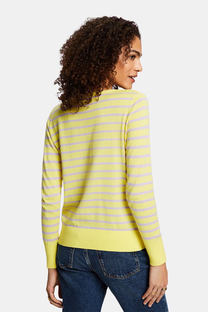 Striped Cotton V-Neck Sweater, PASTEL YELLOW, detail image number 3