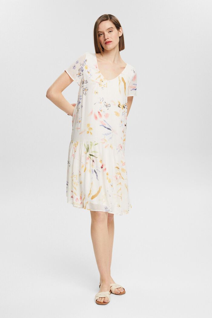 Floral pattern chiffon dress, LENZING™ ECOVERO™, OFF WHITE, detail image number 1