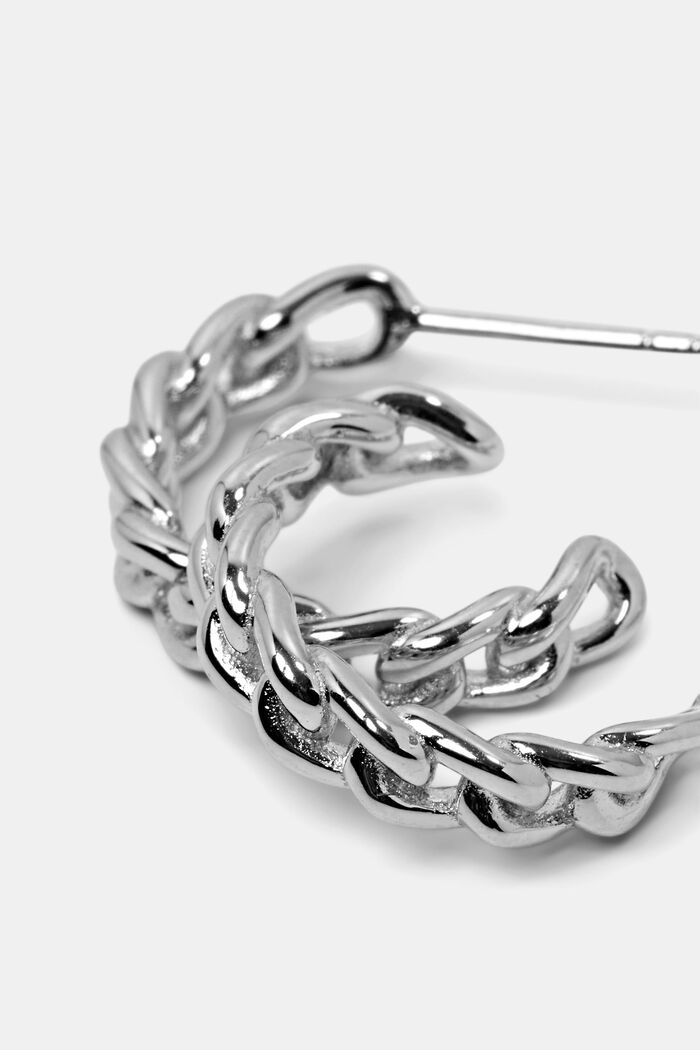 Sterling Silver Chain Mini Hoop Earrings, SILVER, detail image number 1