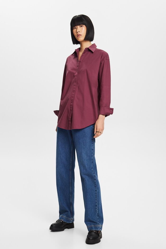 Poplin shirt blouse, 100% cotton, AUBERGINE, detail image number 3