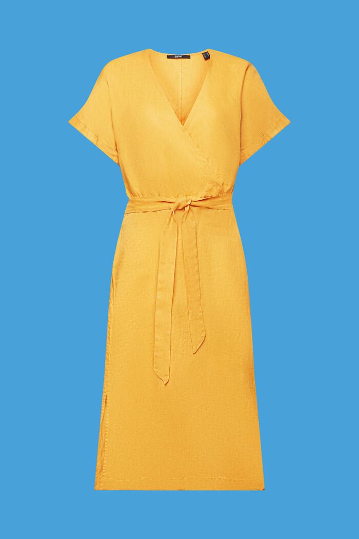 Wrap dress, 100% linen, SUNFLOWER YELLOW, detail image number 7