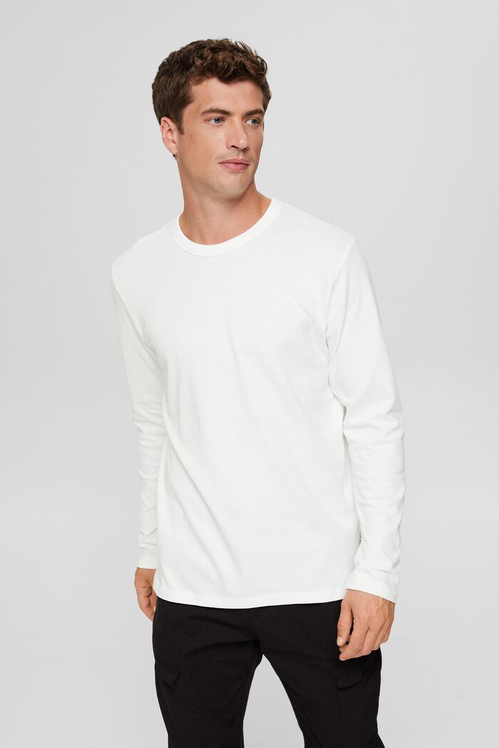 Jersey long sleeve top made of 100% organic cotton, OFF WHITE, detail image number 0