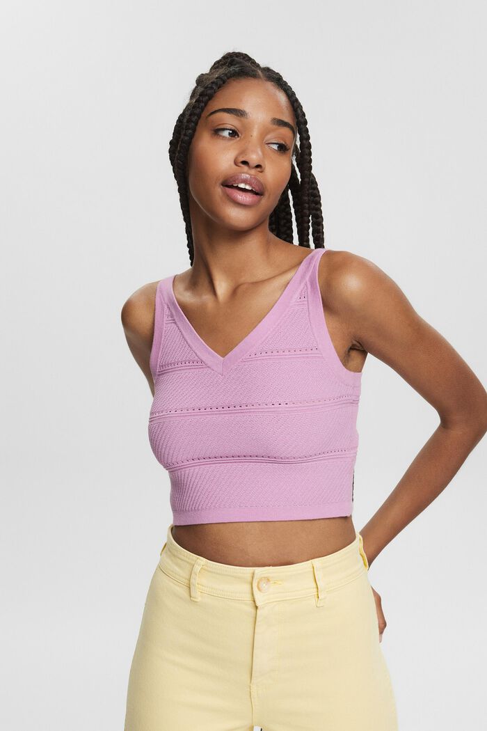 Cropped top in a textured knit, LILAC, detail image number 0
