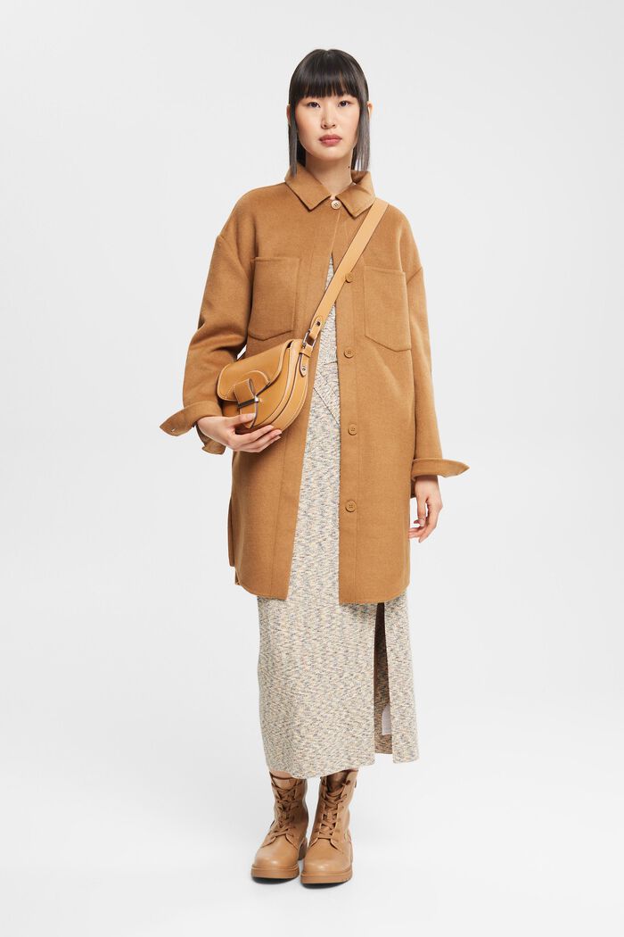Shacket style coat made of wool blend, CARAMEL, detail image number 0