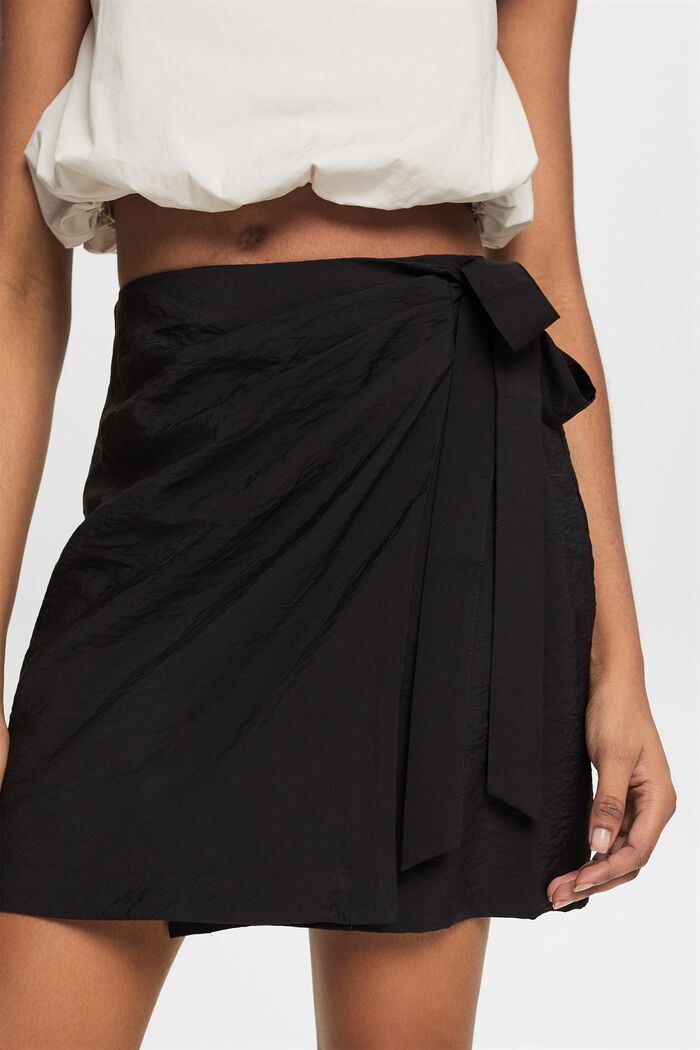 Crinkled Wrap Mini Skirt, BLACK, detail image number 3