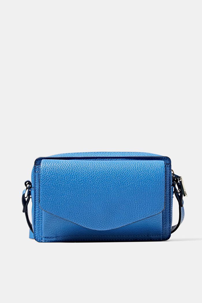 Small faux leather shoulder bag, BLUE, overview