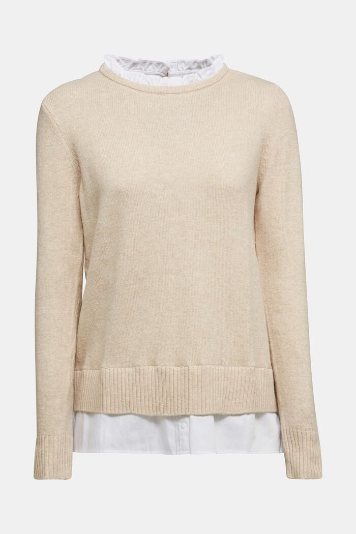 Wool blend: layered-effect jumper, SAND, detail image number 0