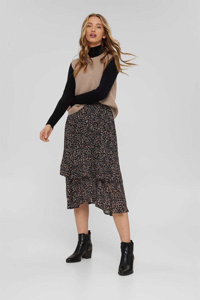 Chiffon skirt with flounces and printed pattern, ANTHRACITE, detail image number 0
