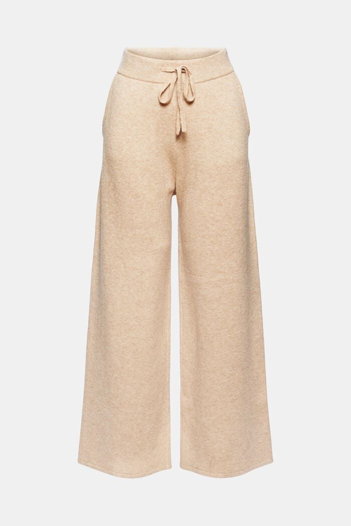 With wool: knitted trousers with a wide leg, SAND, detail image number 7