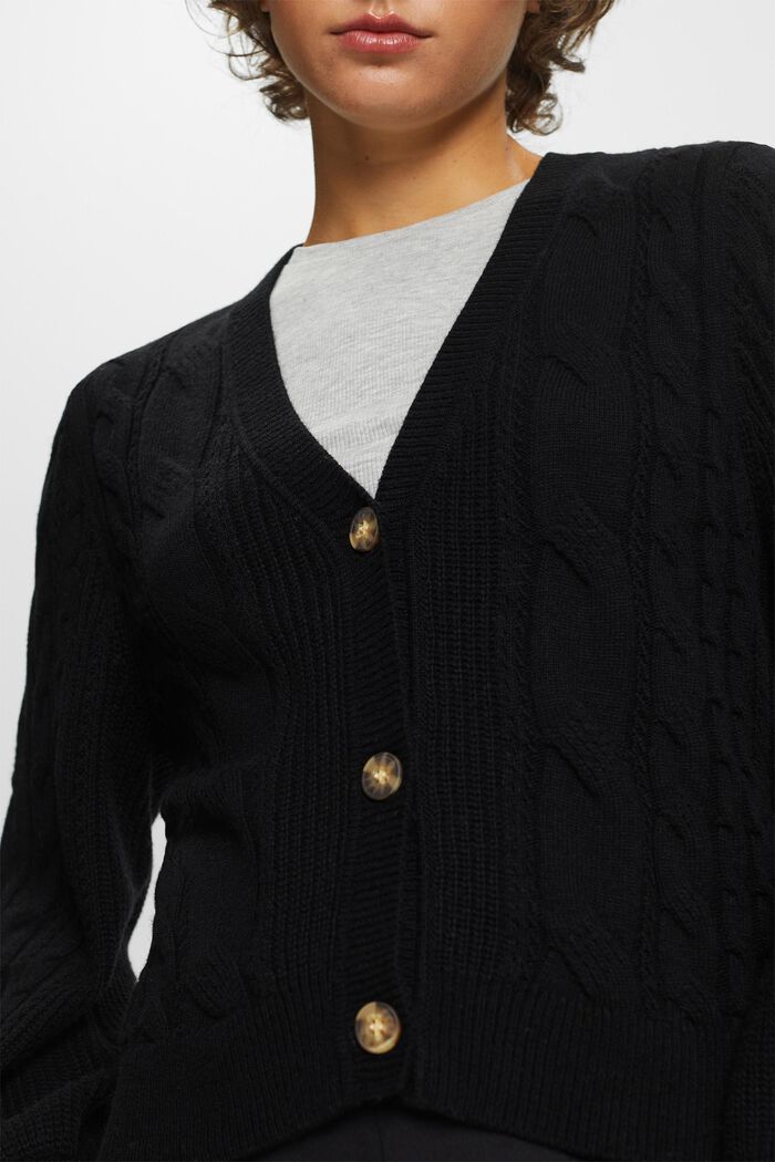 Cable knit cardigan, wool blend, BLACK, detail image number 2