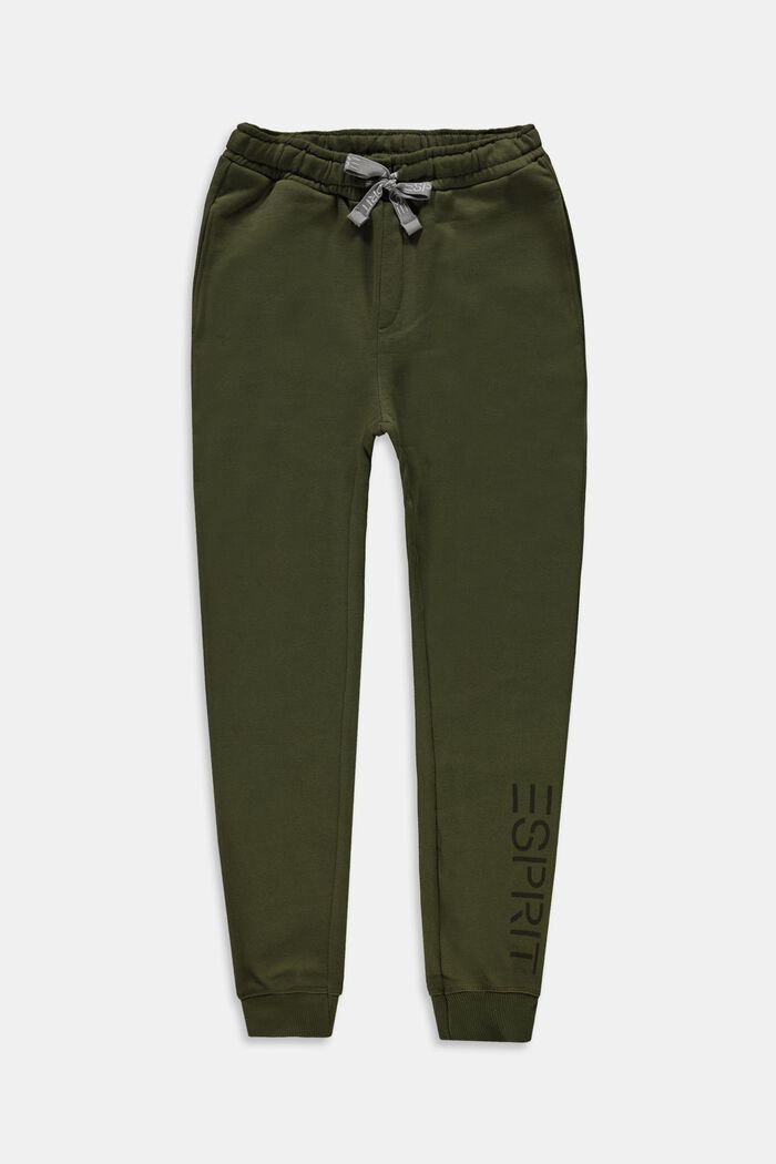 Tracksuit bottoms with a logo, 100% cotton, OLIVE, detail image number 0