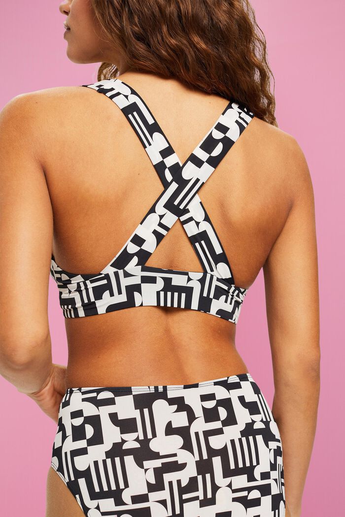 Soft bra with crossover straps and geometric print, BLACK, detail image number 3
