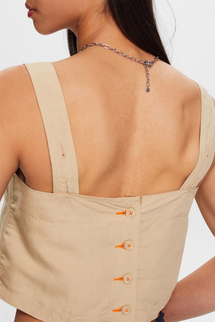 Cropped camisole top, linen blend, SAND, detail image number 2