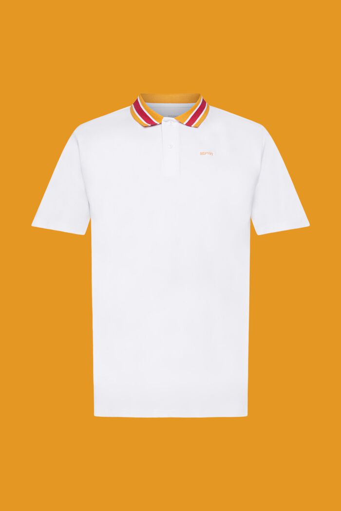 Cotton pique polo shirt with striped collar, WHITE, detail image number 6