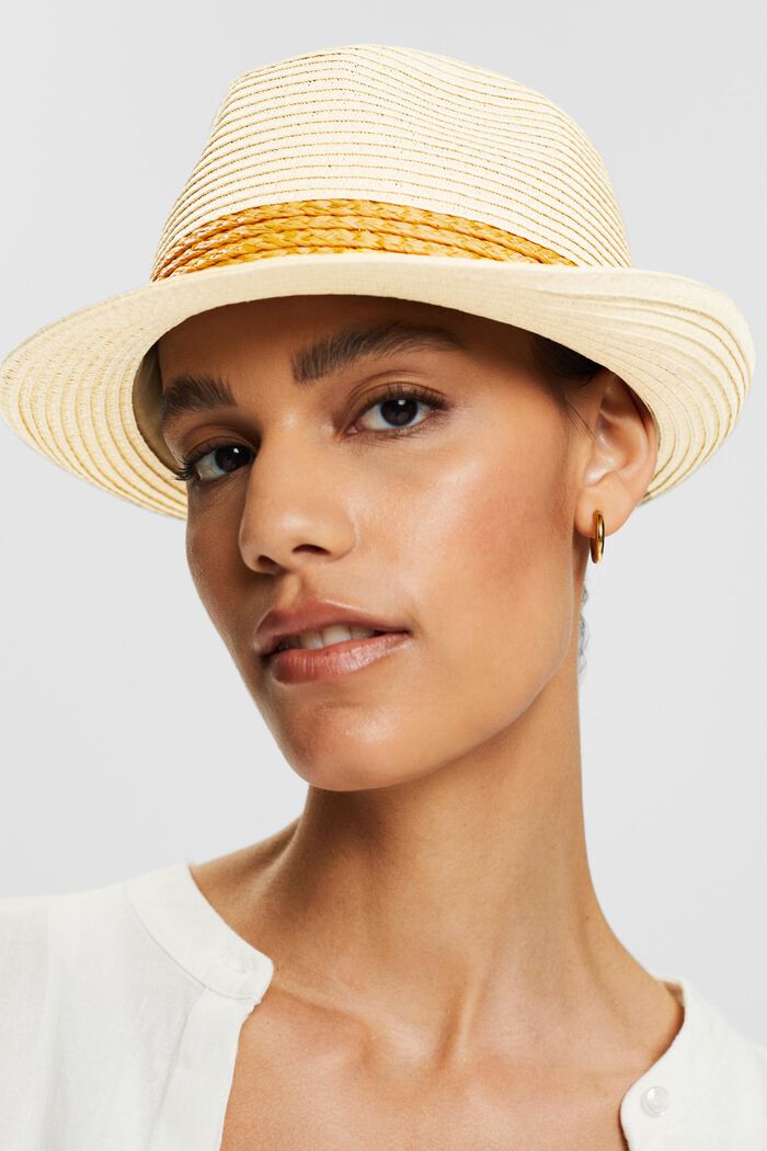 Trilby hat with a straw trim, YELLOW, detail image number 2