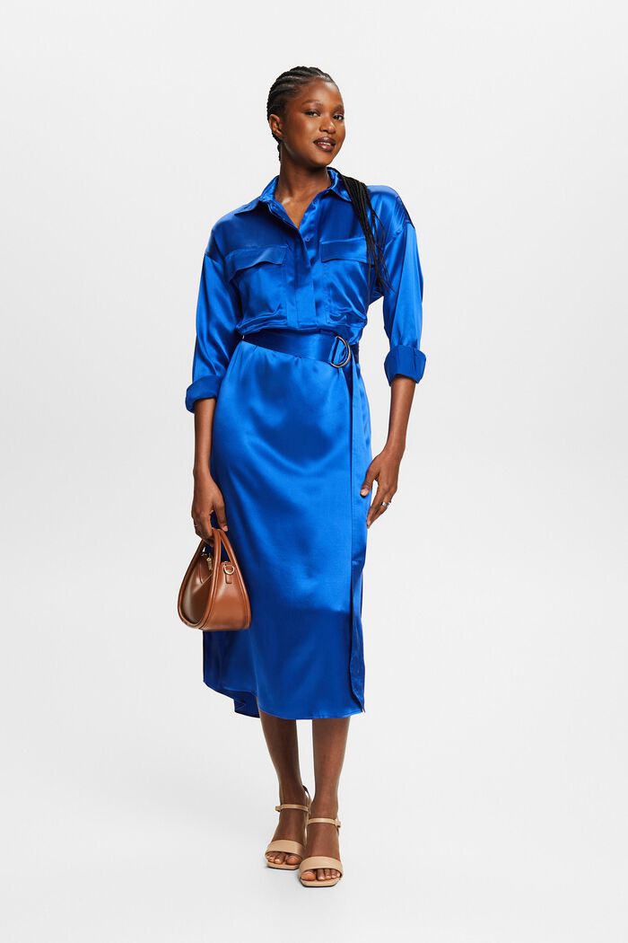 Silk Belted Midi Dress, BRIGHT BLUE, detail image number 4