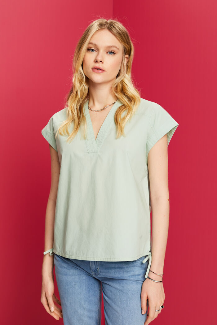 Sleeveless blouse, 100% cotton, CITRUS GREEN, detail image number 0