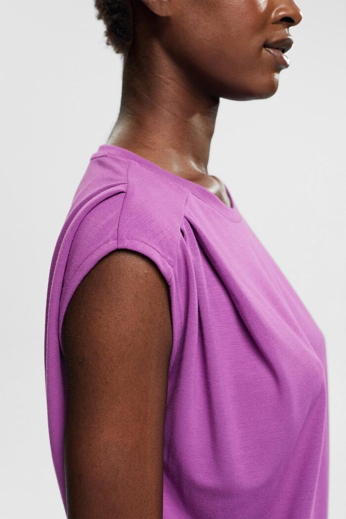 Sleeveless T-shirt with pleated shoulders, VIOLET, detail image number 2