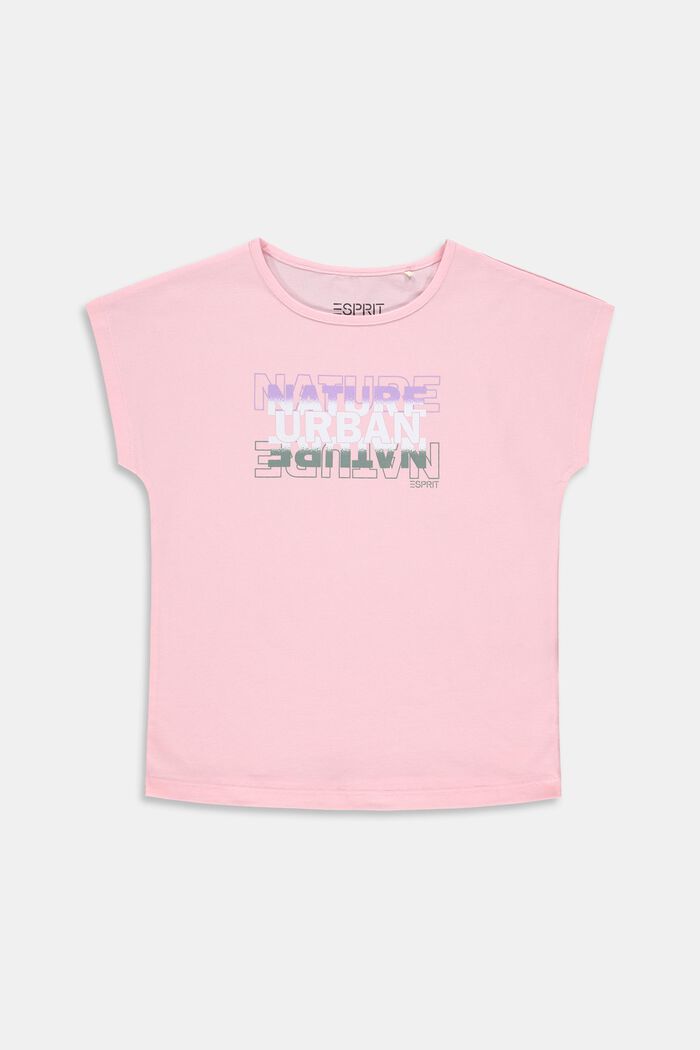 Printed T-shirt in stretch cotton, BLUSH, overview