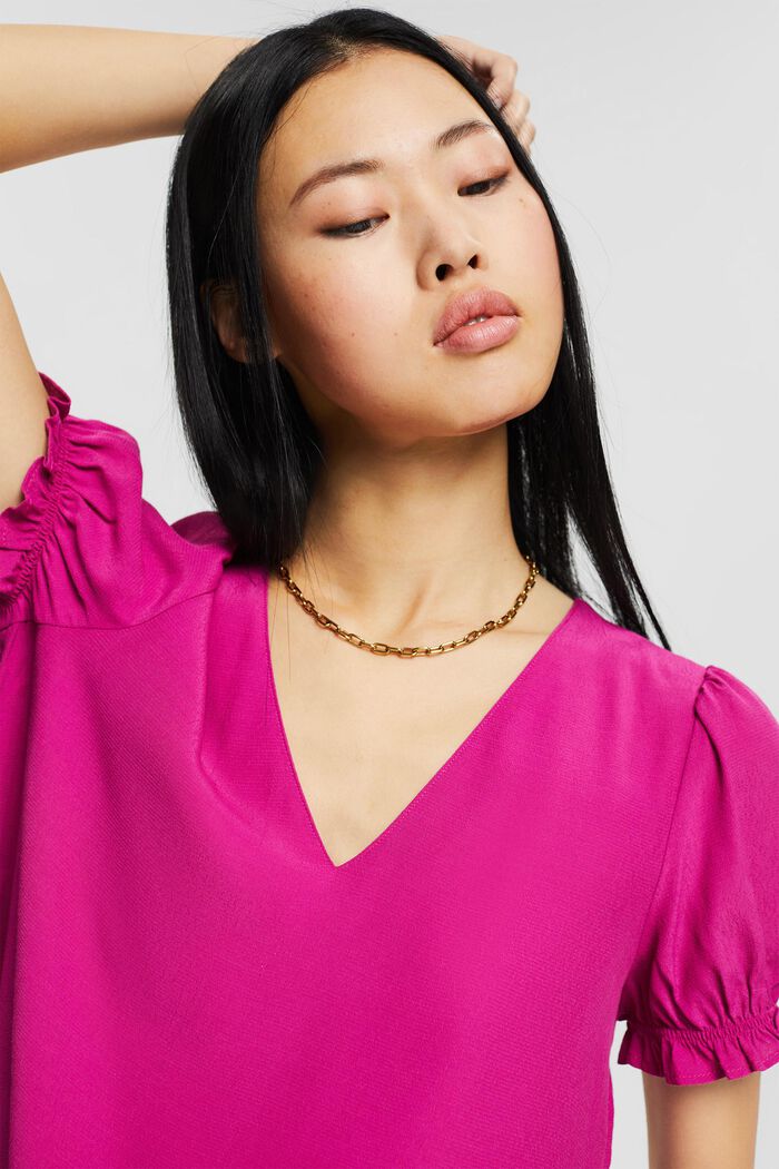 Blouse top with LENZING™ ECOVERO™, PINK FUCHSIA, detail image number 5