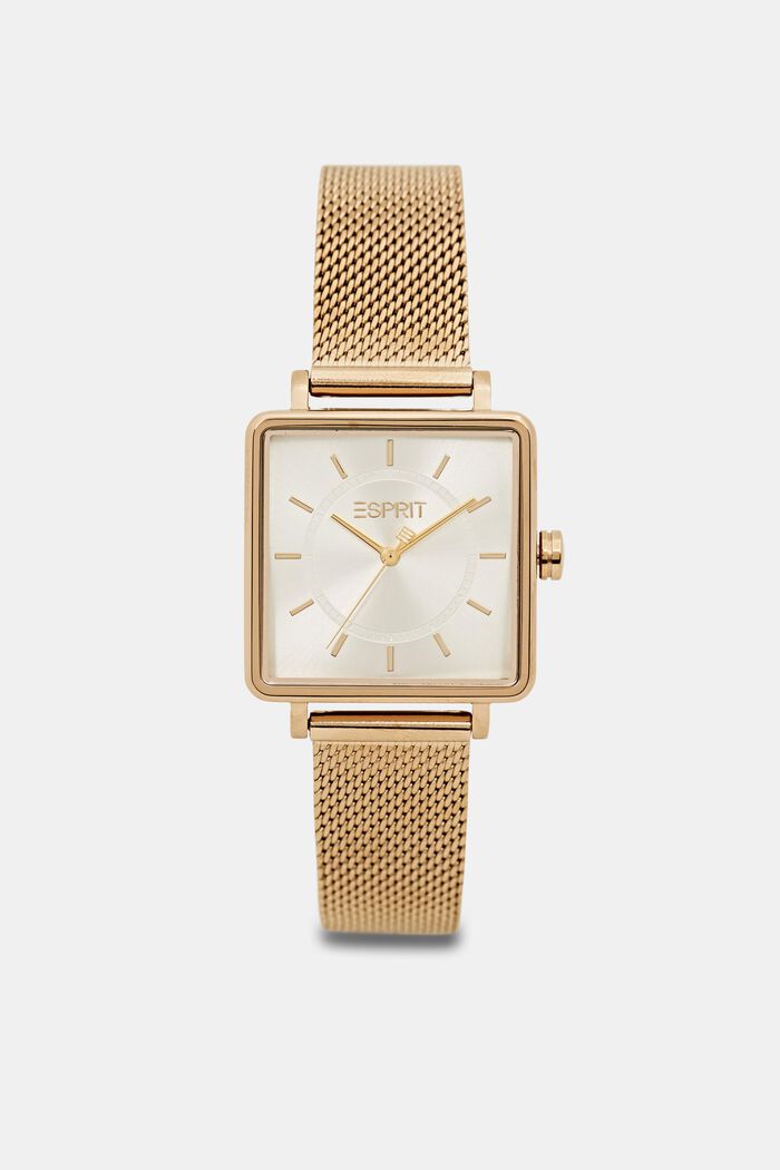 Square watch with a mesh strap, GOLD, detail image number 2
