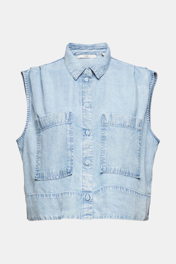 Made of TENCEL™: short denim-look blouse, BLUE BLEACHED, detail image number 6