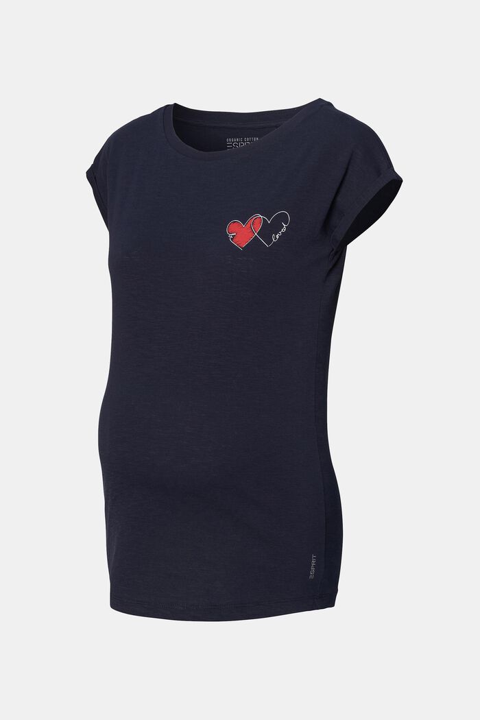 T-shirt with a heart print, organic cotton, NIGHT SKY BLUE, overview