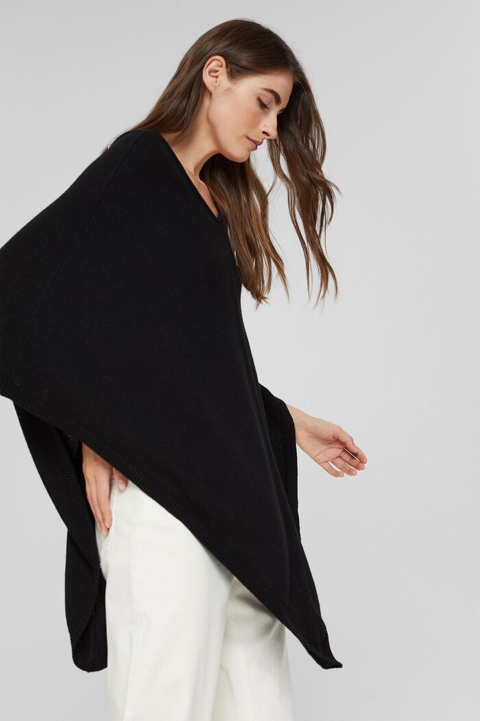 Recycled: blended wool poncho, BLACK, detail image number 4