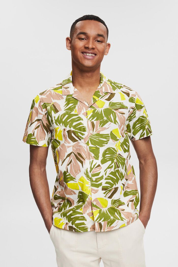 Shirt with tropical leaf print, LIGHT BEIGE, detail image number 0
