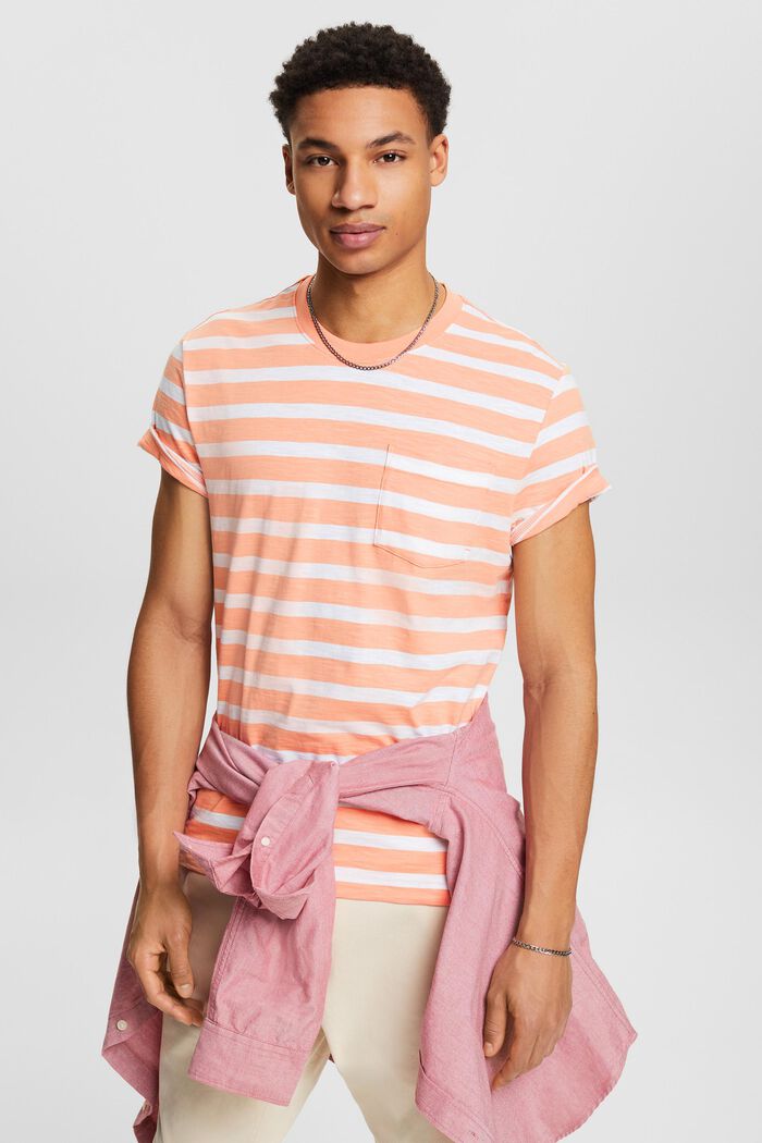 Striped Cotton Jersey T-Shirt, PASTEL ORANGE, detail image number 0