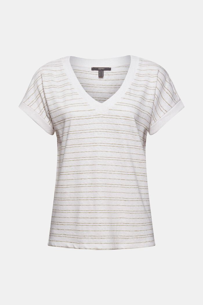 Cotton/linen: striped T-shirt, WHITE, overview