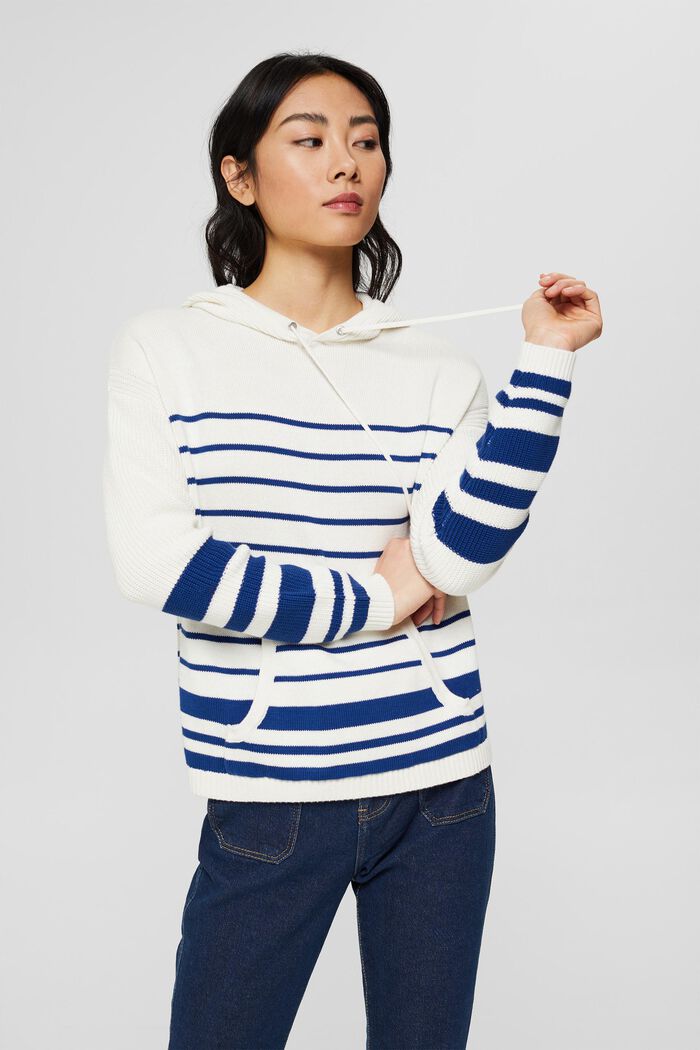 Knitted hoodie with stripes, OFF WHITE, overview