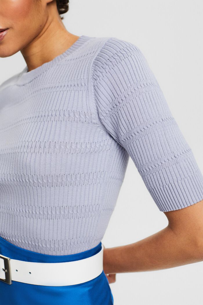 Knit Short-Sleeve Sweater, LIGHT BLUE LAVENDER, detail image number 2