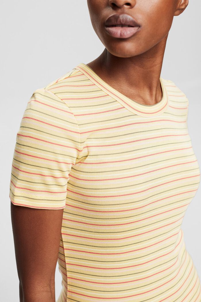 Made of TENCEL™: T-shirt with colourful stripes, DUSTY YELLOW, detail image number 2