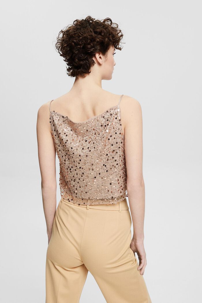 Cropped top with sequins and beads, LIGHT TAUPE, detail image number 3