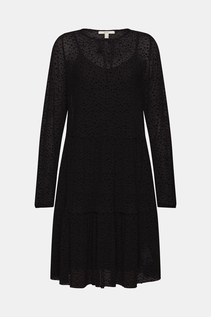 Polka dot mesh dress with flounces, BLACK, detail image number 7