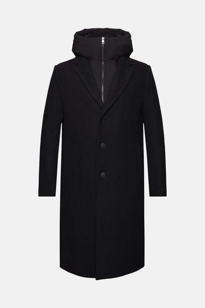 Wool Blend Detachable Hood Coat, BLACK, detail image number 6