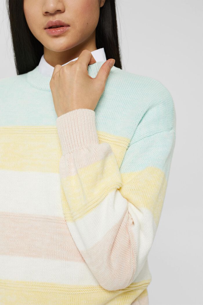 Striped knit jumper made of cotton, LIGHT TURQUOISE, detail image number 2