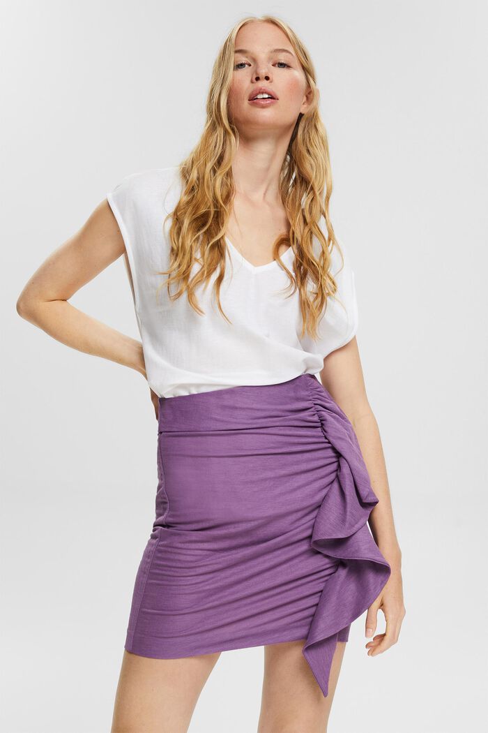 Mini skirt with gathering, LENZING™ ECOVERO™, PURPLE, detail image number 2