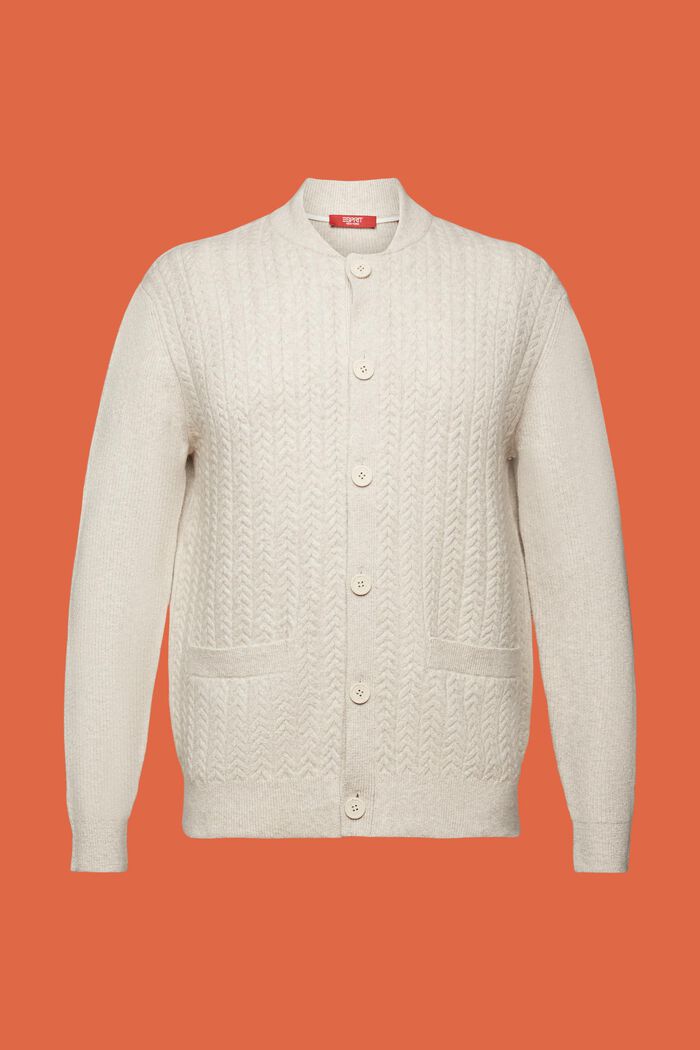 Cable Knit Bomber Cardigan, OFF WHITE, detail image number 6