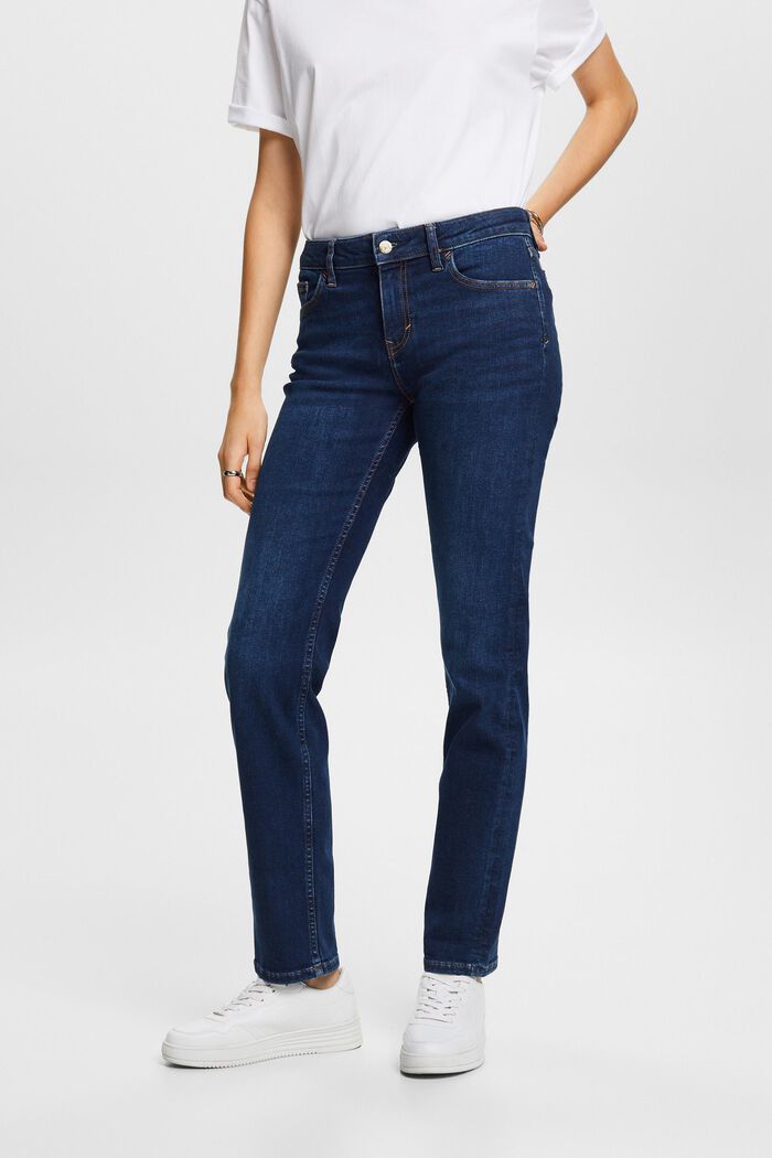 Straight leg stretch jeans, cotton blend, BLUE LIGHT WASHED, detail image number 0