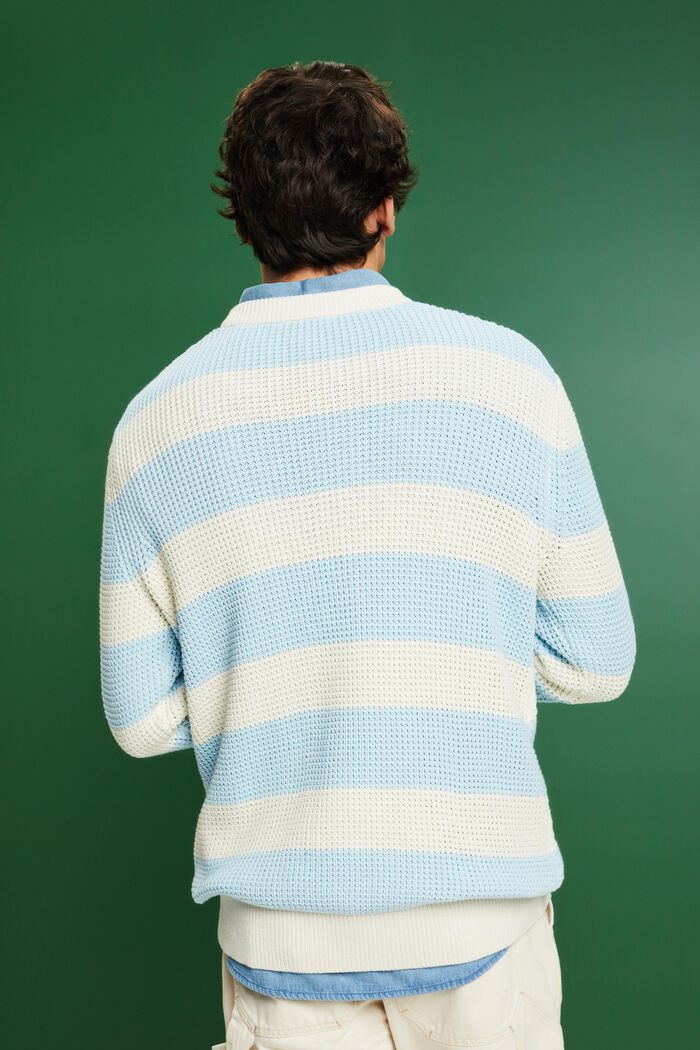 Striped Cable Knit Cotton Sweater, PASTEL BLUE, detail image number 2