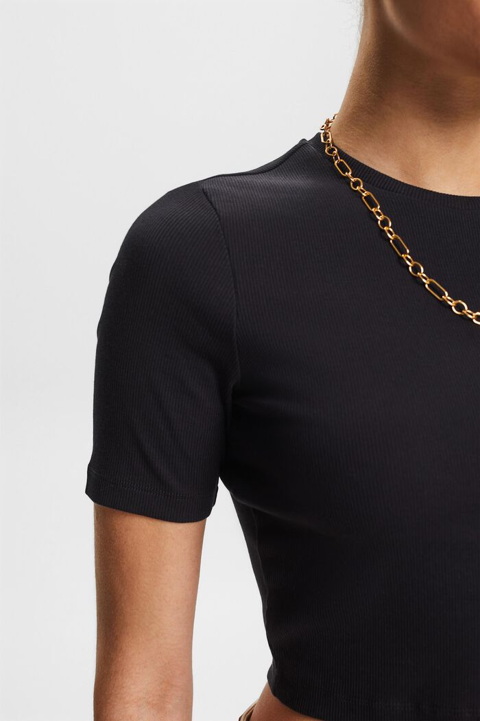 Ribbed Cotton Cropped T-Shirt, BLACK, detail image number 3