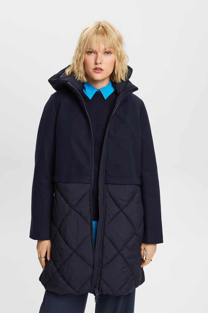 Mixed Material Hooded Coat, NAVY, detail image number 4